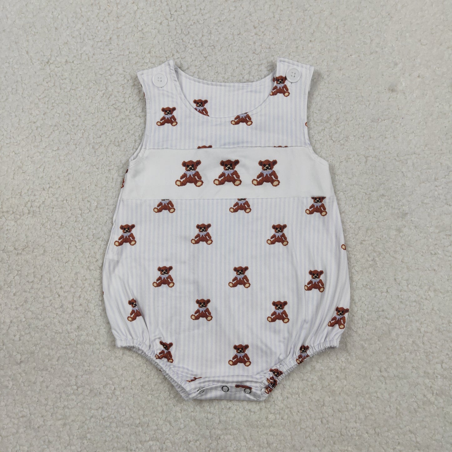 SR3570 Newborn Baby Boy Sleeveless Grey Stripe Bears Rompers