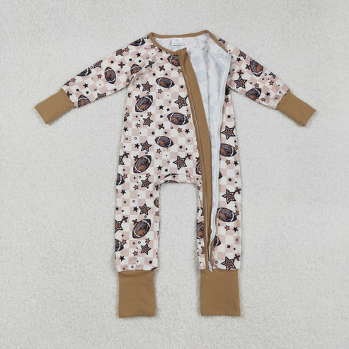 9.16 LR2548 Baby Boys Footballs Stars Plaid Team Zipper Footie Romper