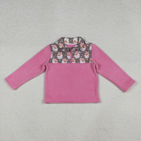 9.24 GT1151 Baby Girls Santa Leopard Christmas Half Zipper Pullover Top