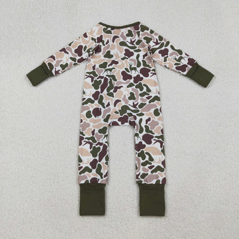 9.24 LR2590 Baby Boys Deer Ducks Dogs Camo Western Zipper Footie Romper