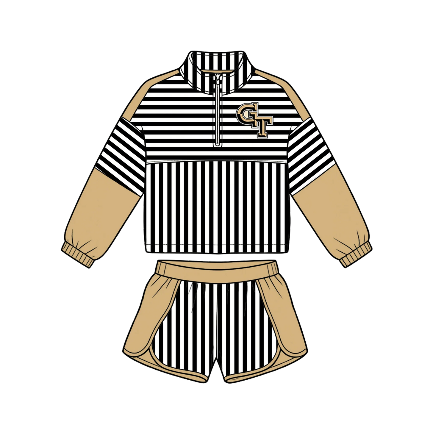 Custom Order Baby Boys Gold Black Stripe GT Pullovers Top Short Team Clothes Set