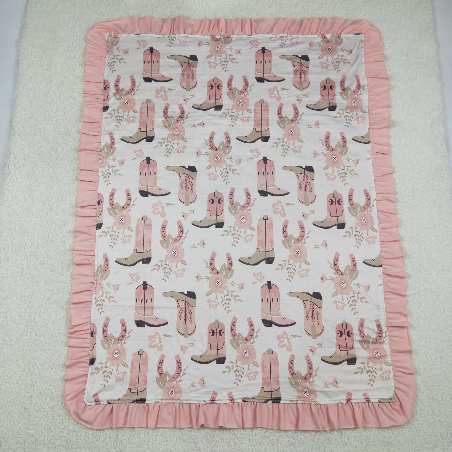 RTS NO MOQ(In Stock) BL0246 Pink Baby Blanket with Boots and Flowers