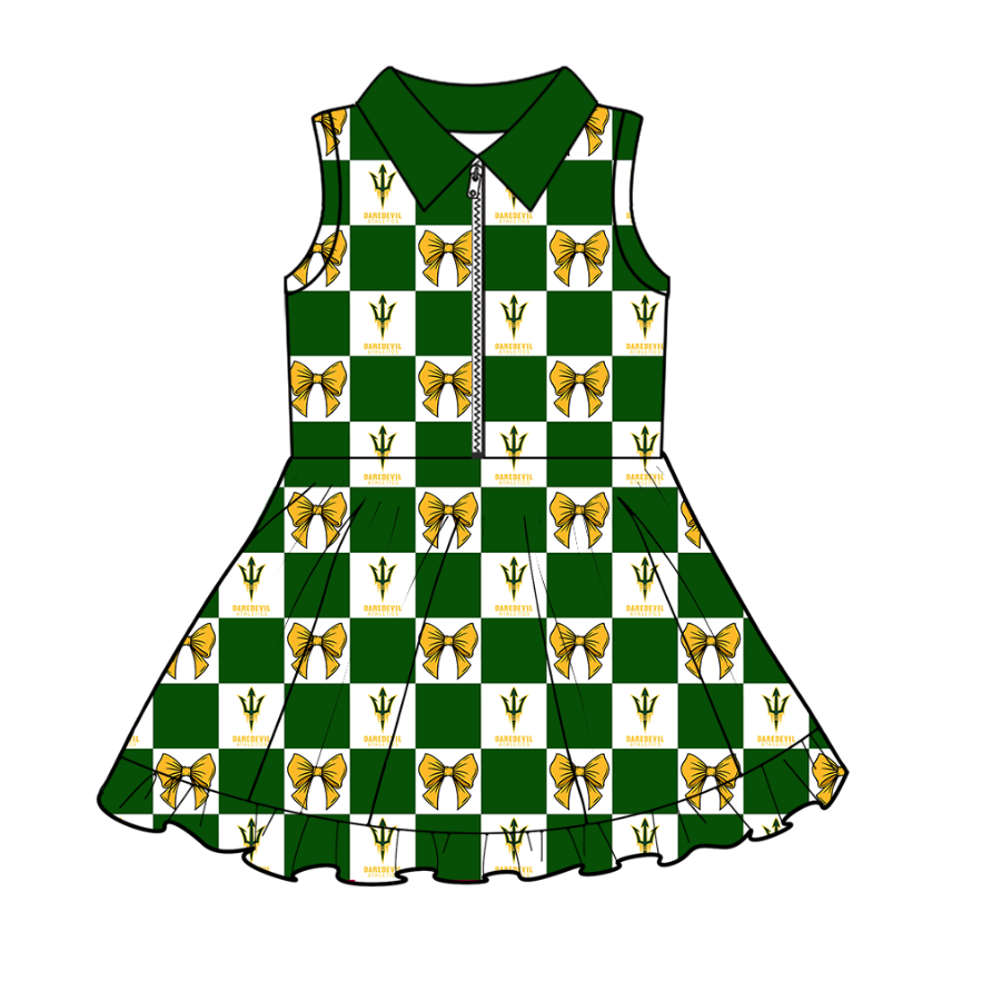 Custom Milk Silk Order MOQ:3 or 5 pcs Each Design Team State Girl Summer Bow Green Sleeveless Dress