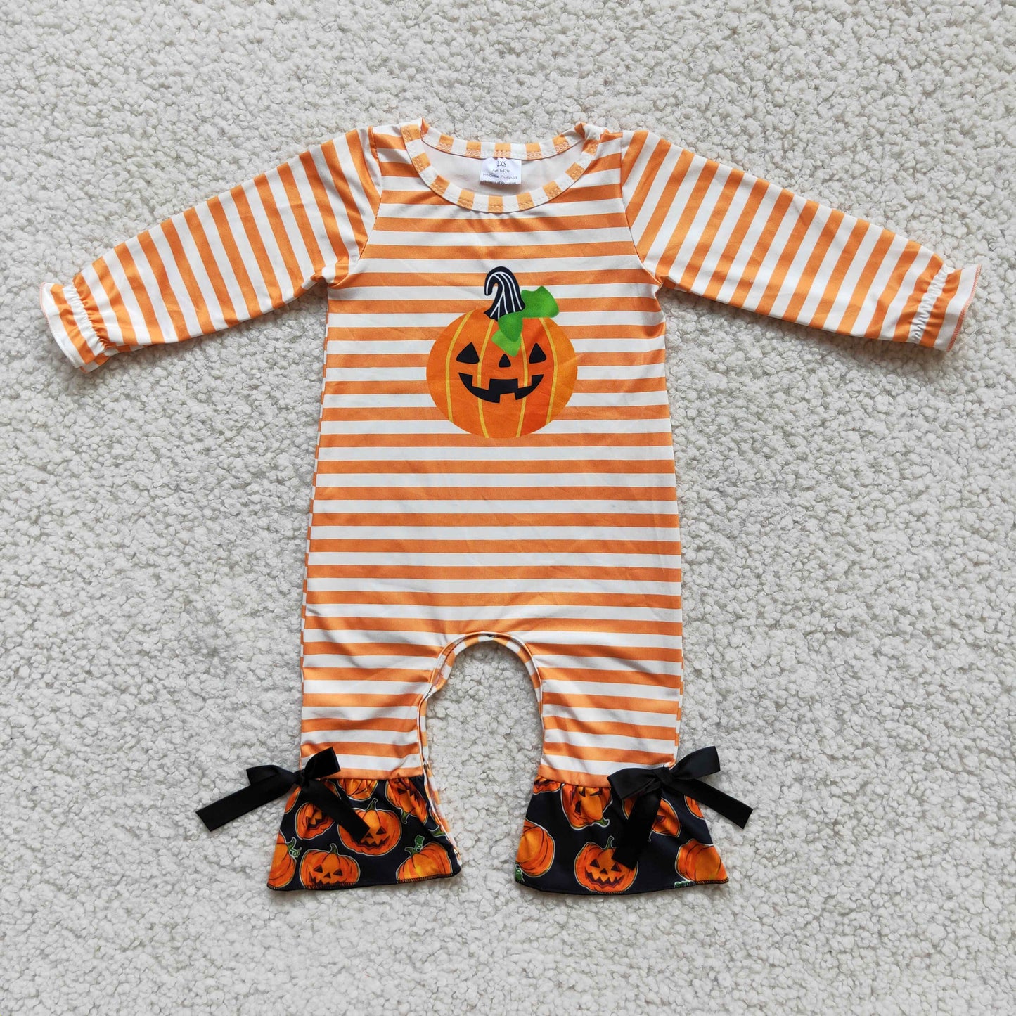 8.25 6 A13-2 Halloween pumpkin striped design romper