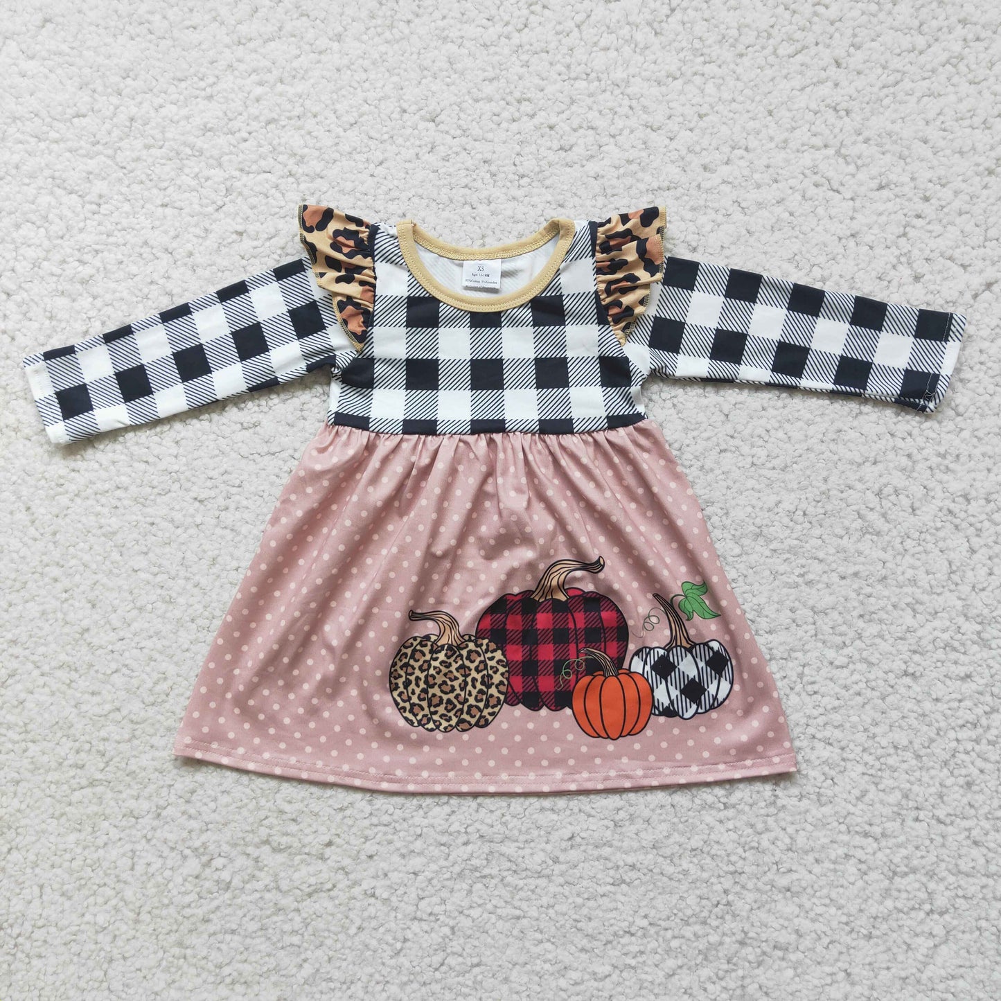 8.25 6 A14-18 baby clothing long sleeve pumpkin print Halloween kids dresses for girls milk silk