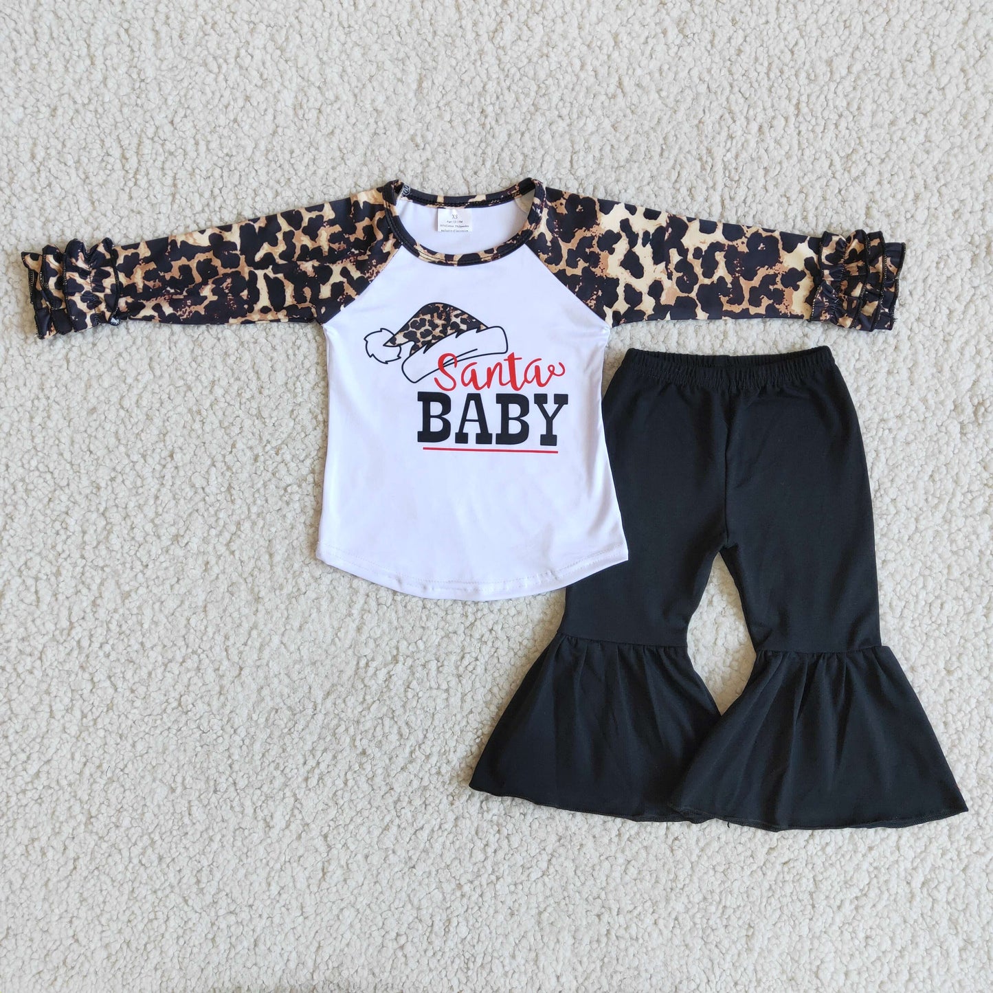 11.3 RTS NO MOQ(In Stock) 6 A17-30 Christmas BABY leopard hat black pants suit