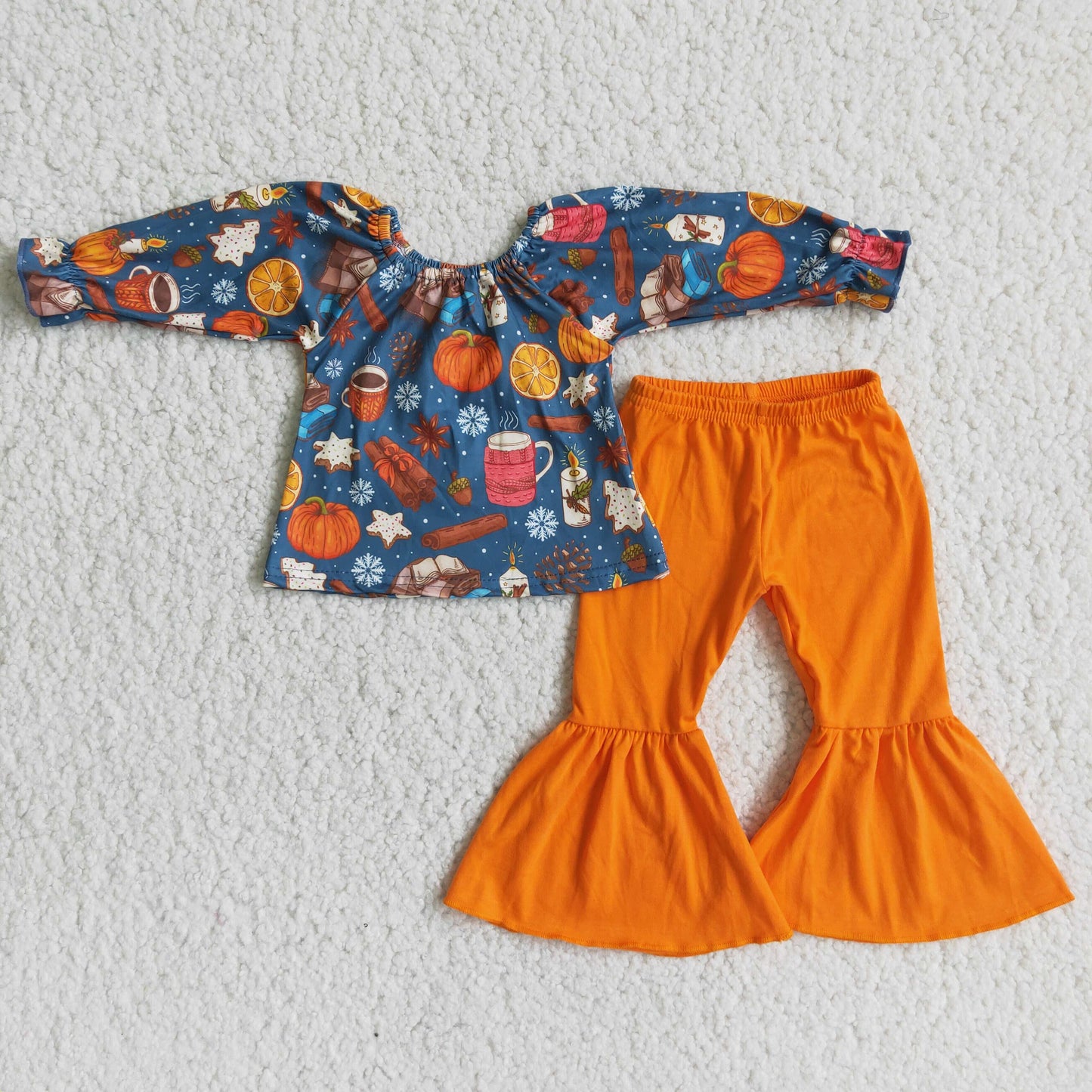 9.13 6 A2-29 Pumpkin Coffee Top Orange Flared Pants Set