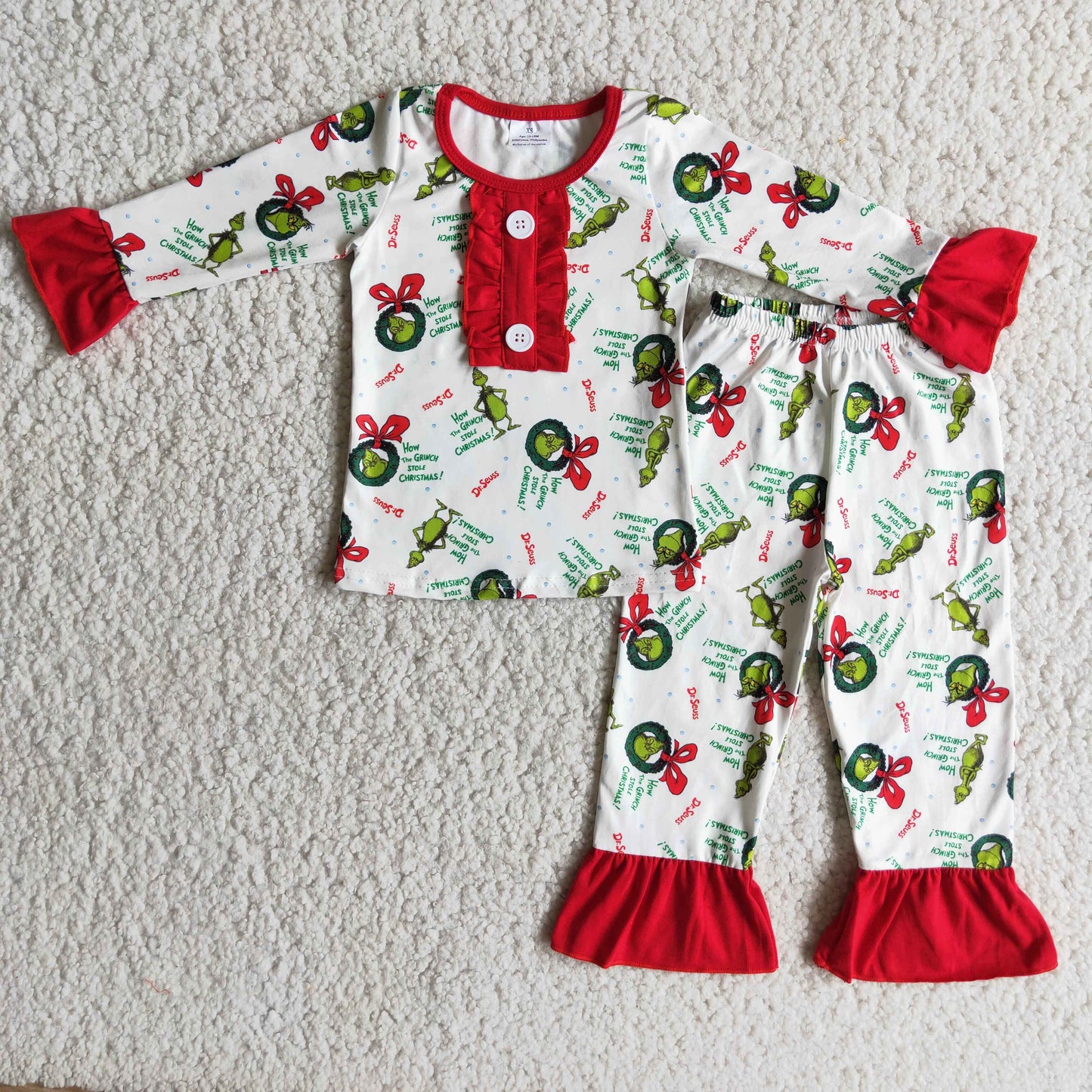 12.2 6 A20-3 Christmas grin ruffle baby girls pajamas set