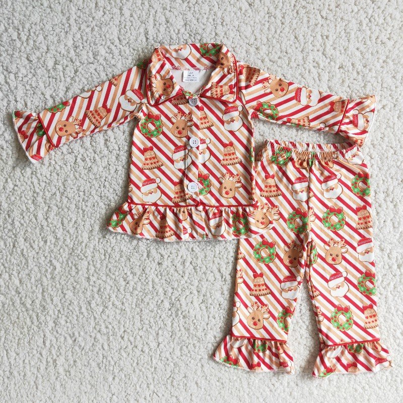 11.17 RTS NO MOQ(In Stock) 6 A23-18 2pcs stripe button long sleeve match girl's outfits