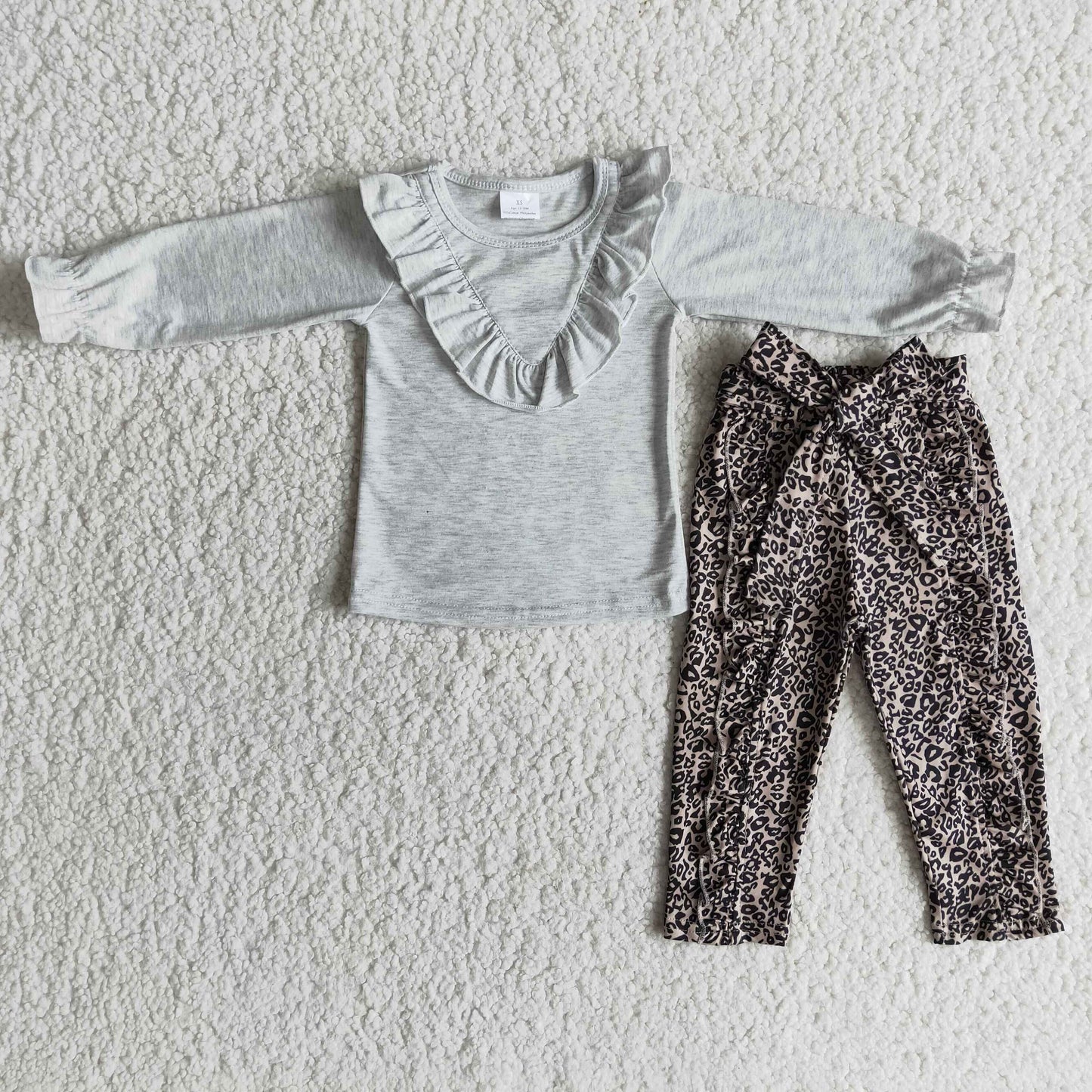 RTS NO MOQ ETA 5/7days Arrived 6 A25-19 Gray long-sleeved top and leopard print trousers
