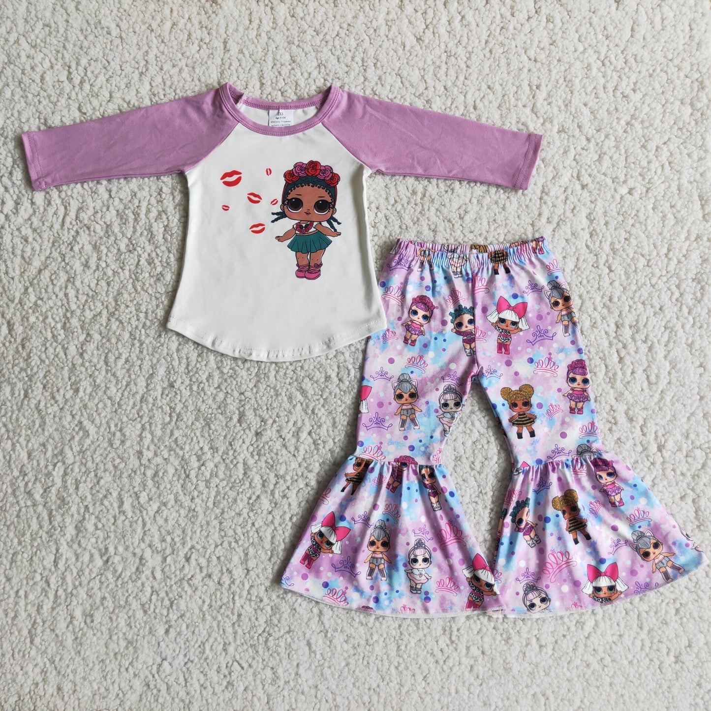 rts no moq 6 A9-14 LOL Girl Purple Long Sleeve Flared Pants Set