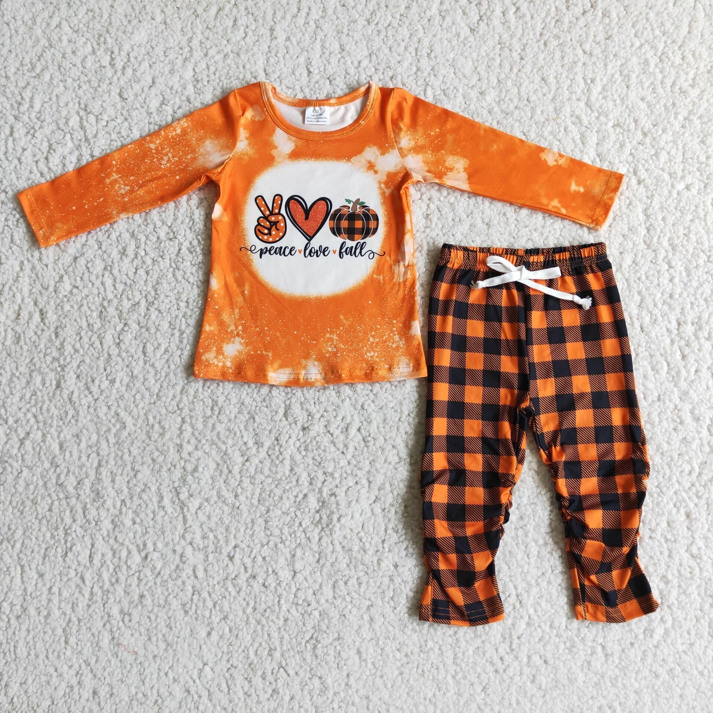 8.16 RTS NO MOQ(In Stock)6 A9-27 Gesture Love Pumpkin Top Plaid Pants Suit