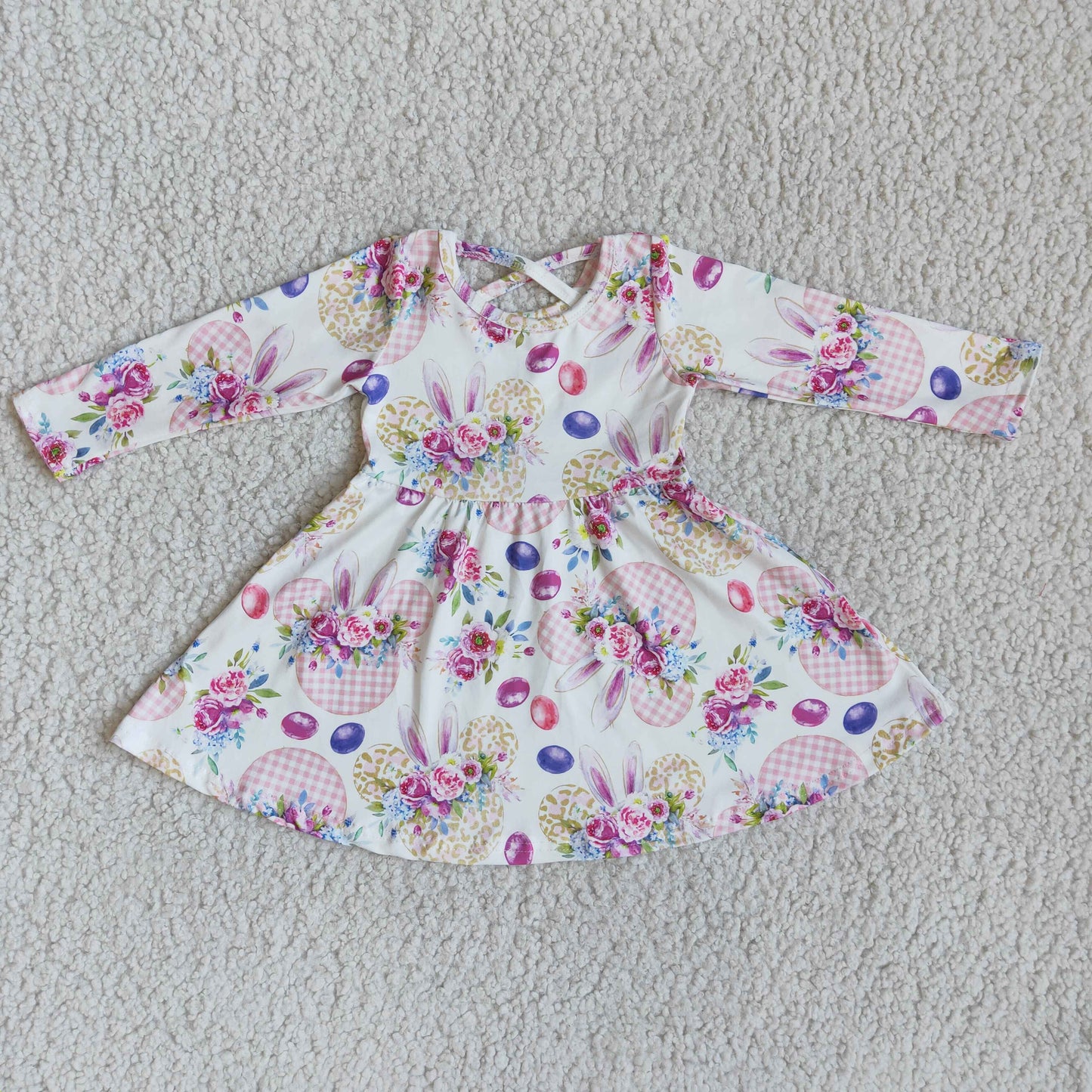 RTS NO MOQ(In Stock) 6 B11-4 Bunny Ear Print Long-sleeved Dress