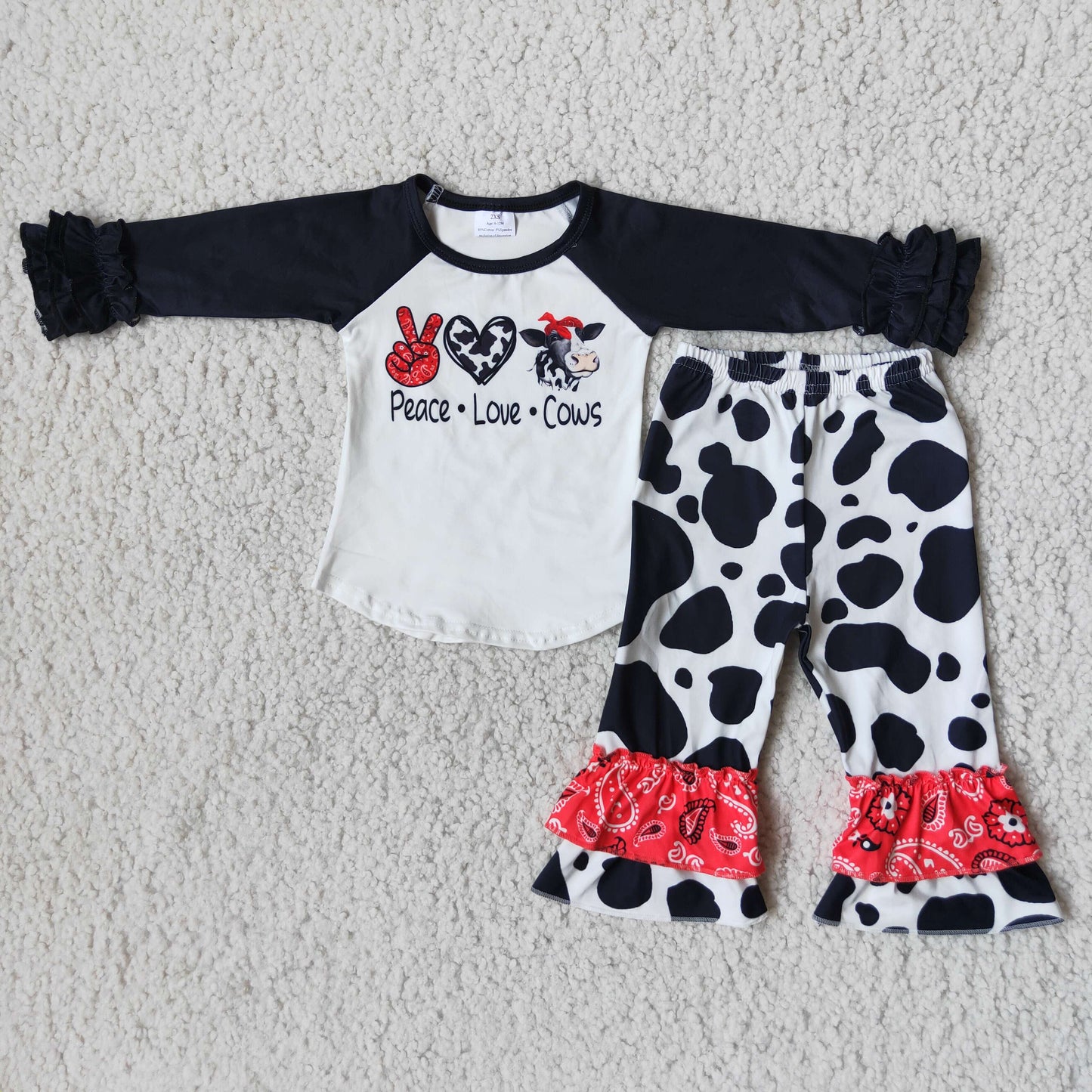 11.25 RTS NO MOQ(In Stock) 6 B12-29 love cows gesture love cow top cow bell bottom pants suit