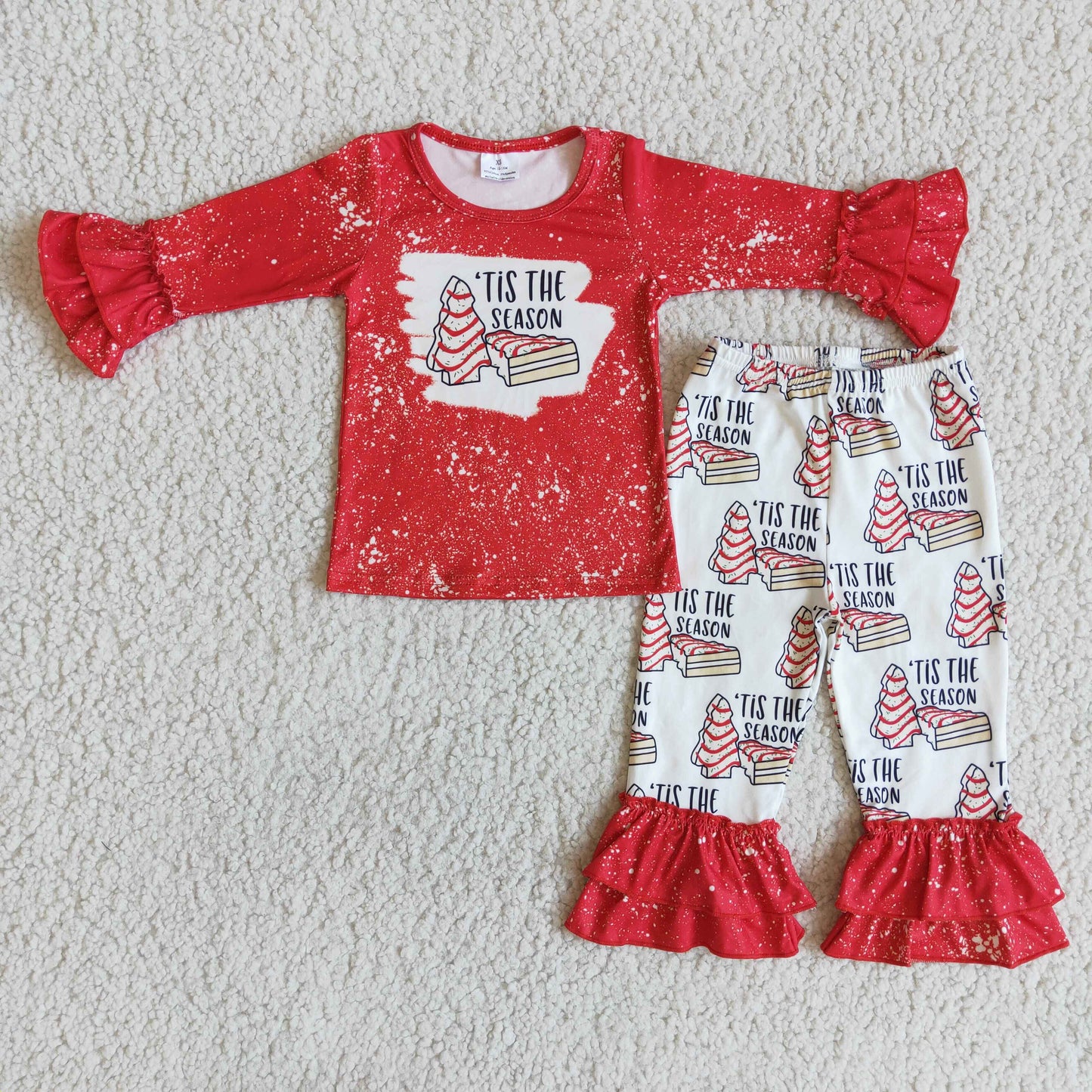 11.25 RTS NO MOQ(In Stock) 6 B13-30 girls Christmas outfit long sleeve and long pants cartoon print pajamas