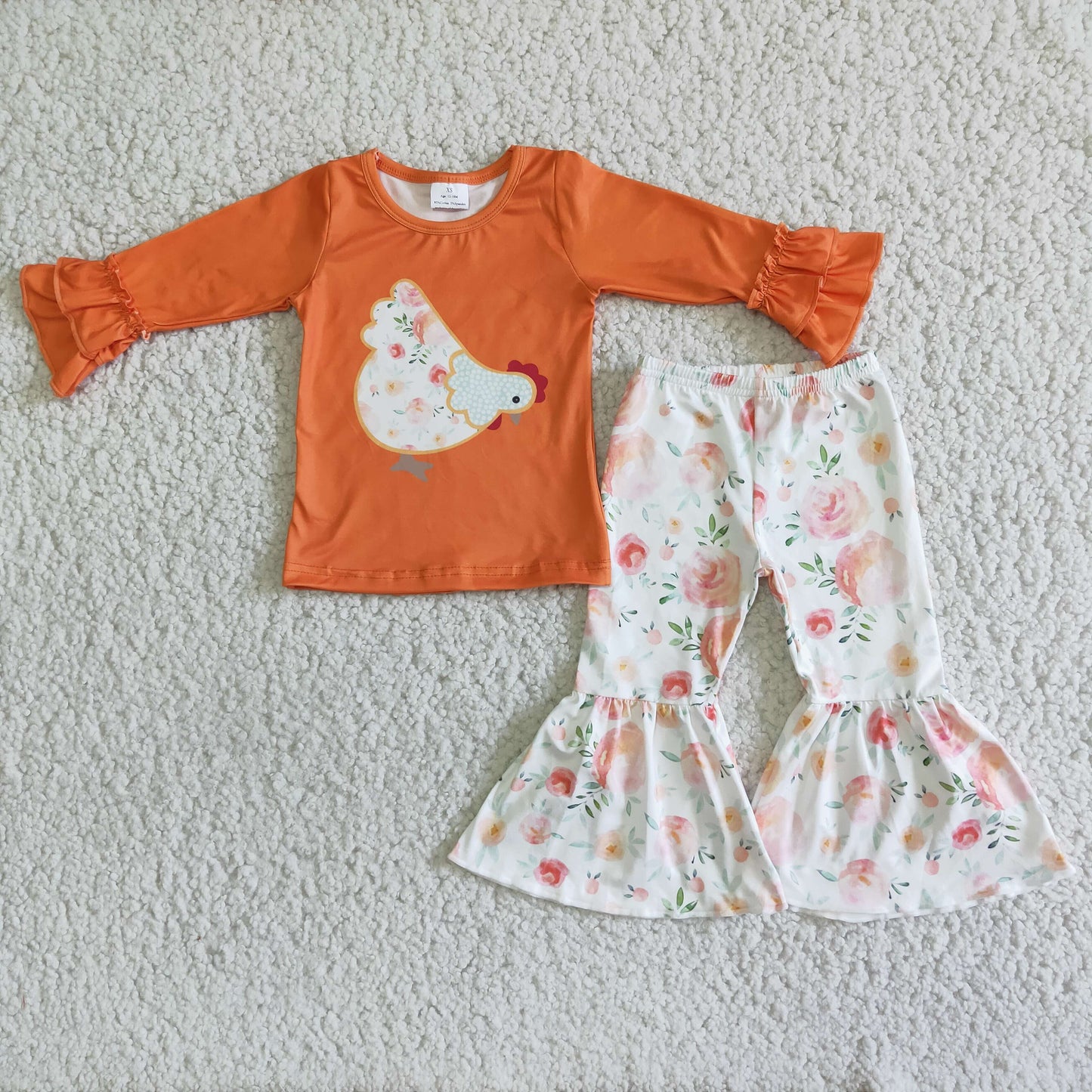 11.25 RTS NO MOQ(In Stock) 6 B2-24 Chick Orange Top Printed Flare Pants