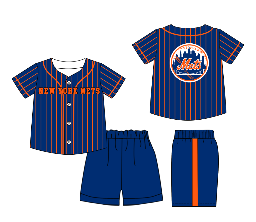 Custom Milk Silk Order MOQ:3 or 5 pcs Each Design Team State Kids Summer Blue Short Sleeve Shorts Sets-26.1.20