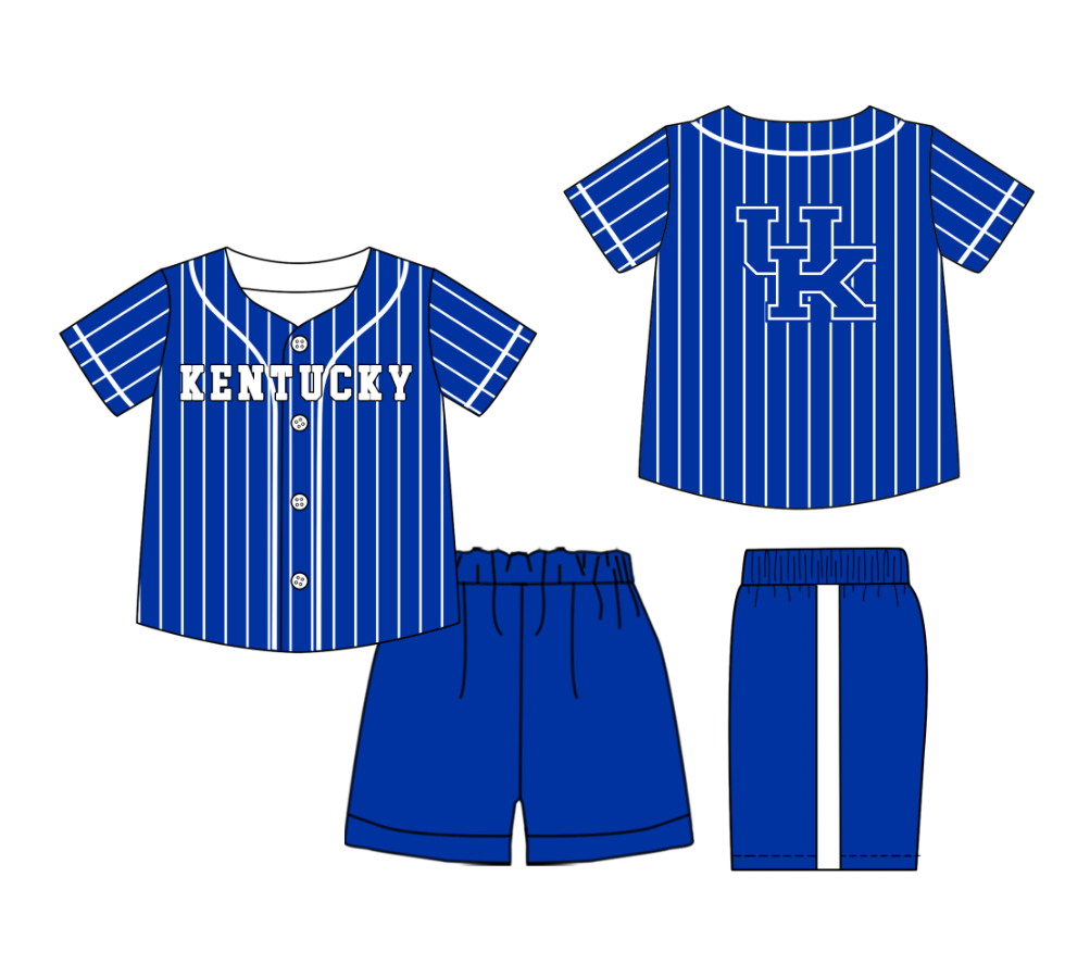 Custom Milk Silk Order MOQ:3 or 5 pcs Each Design Team State Kids Summer Blue Short Sleeve Shorts Sets-26.1.19