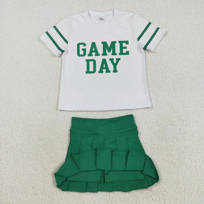 9.4 Sibling Baby Girls Game Day Tee Shirts Tops Pleated Skirts Short Yoga Active Team Clothes Sets