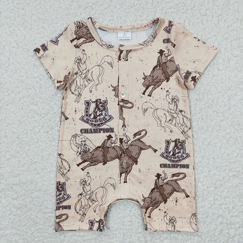 4.19 Sibling Baby Boys Western Buttons Summer Rompers