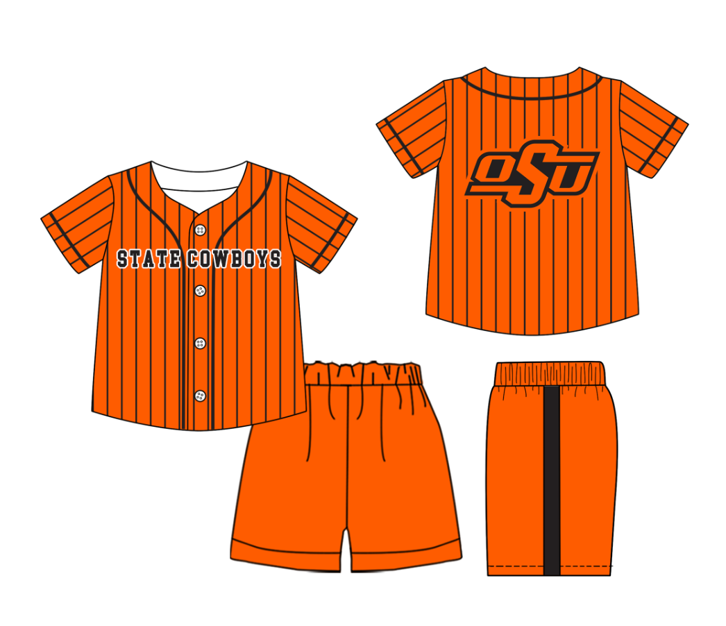 Custom Milk Silk Order MOQ:3 or 5 pcs Each Design Team State Kids Summer Orange Short Sleeve Shorts Sets-26.1.20