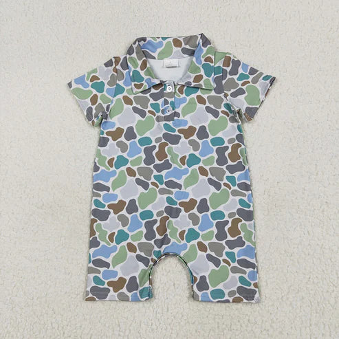 6.26 5 Colors Sibling Baby Infant Boys Short Sleeves Camouflage Button Rompers
