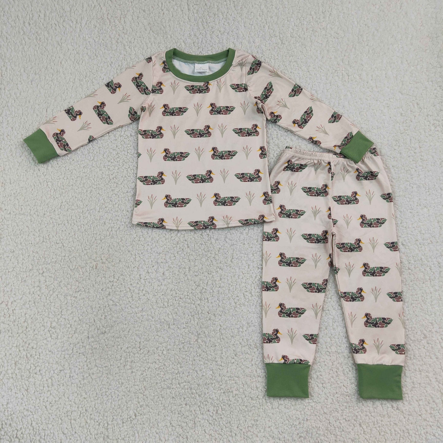 BLP1482 Kids Baby Boys Camo Ducks Plaid Top Pants Hunting Pajamas Sets