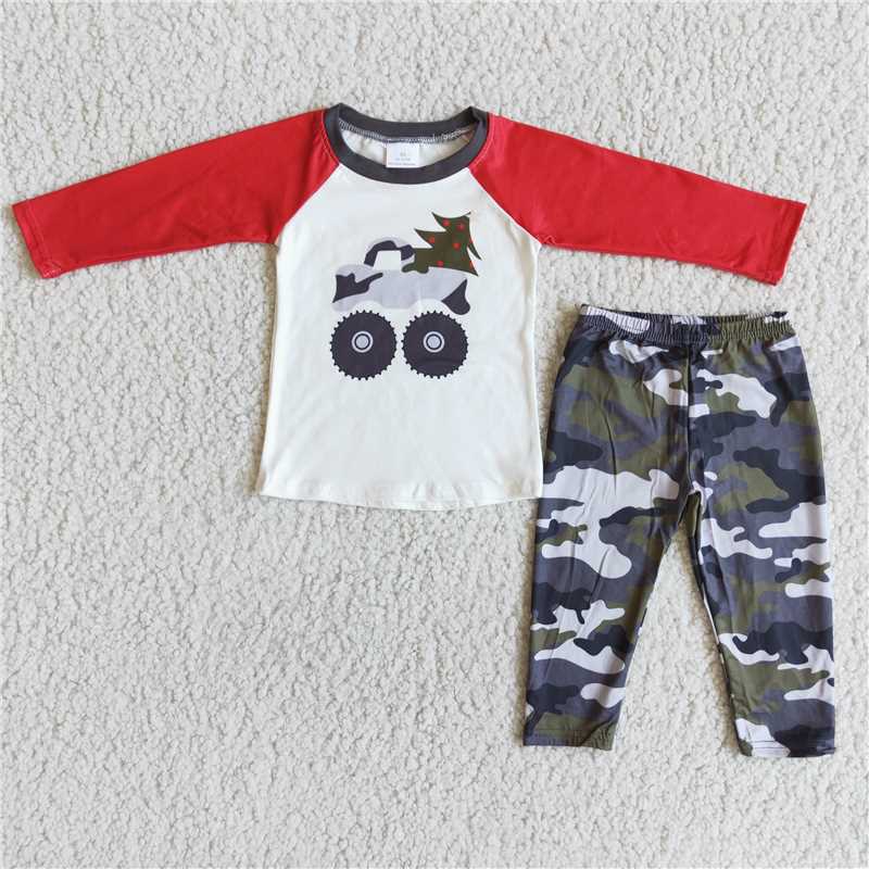 7.24 RTS NO MOQ ETA 5/7days arrived 6 A14-2 Christmas Boy's Clothing Long-Sleeved Long Pants Cartoon Print Kids Outfit