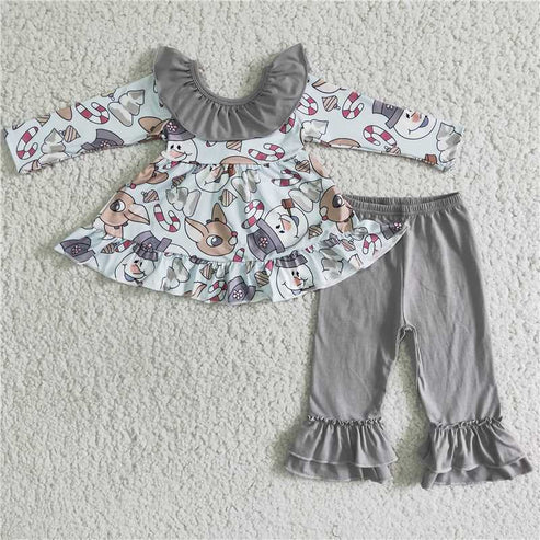 7.15 6 B5-20 girls christmas outfit long sleeve and long pants cartoon print