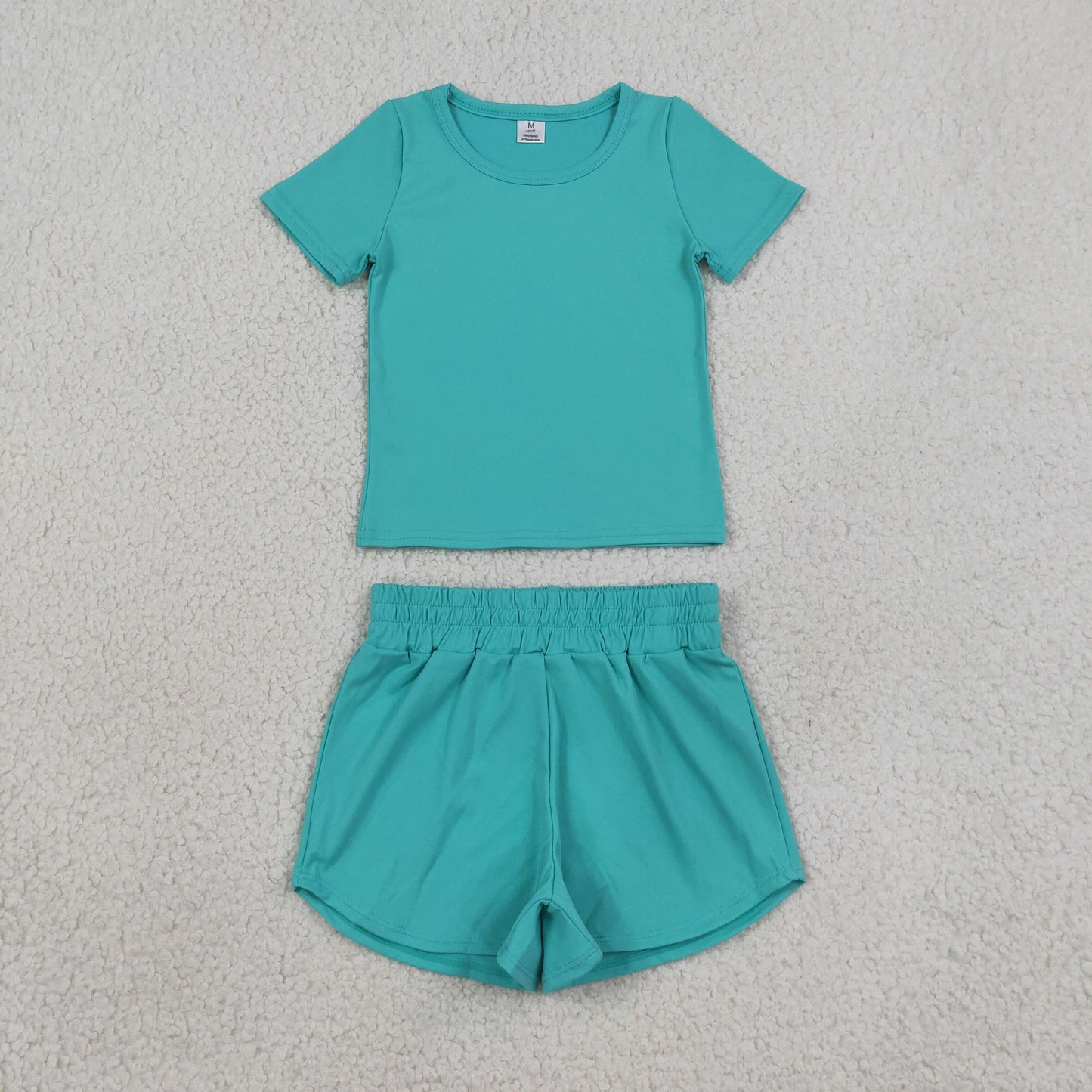 GSSO3771 Kids Clothing Baby Girls Aqua Blue Short Sleeve Top Sport Short Yoga Active Clothes Sets
