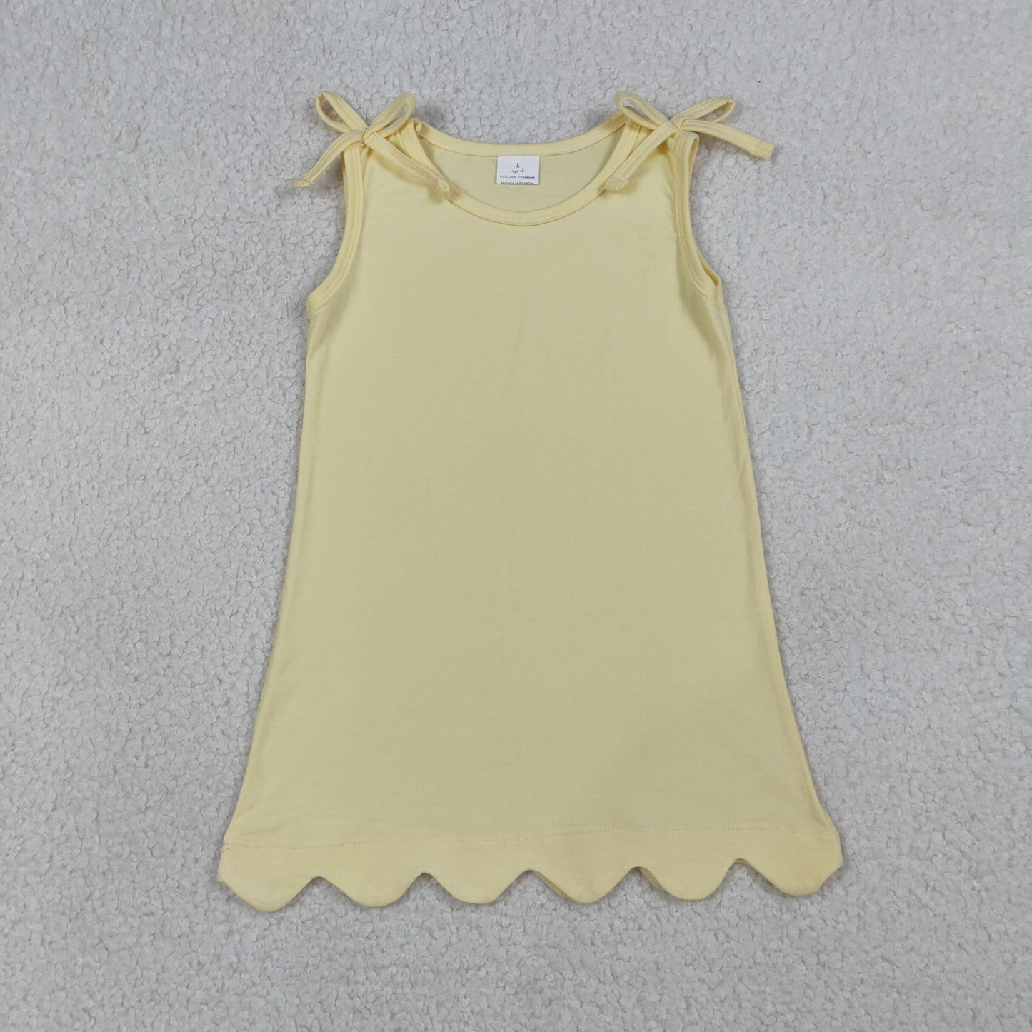 GSD3707 Kids Baby Girl Bows Sleeveless Light Yellow Scallop Knee Length Dresses
