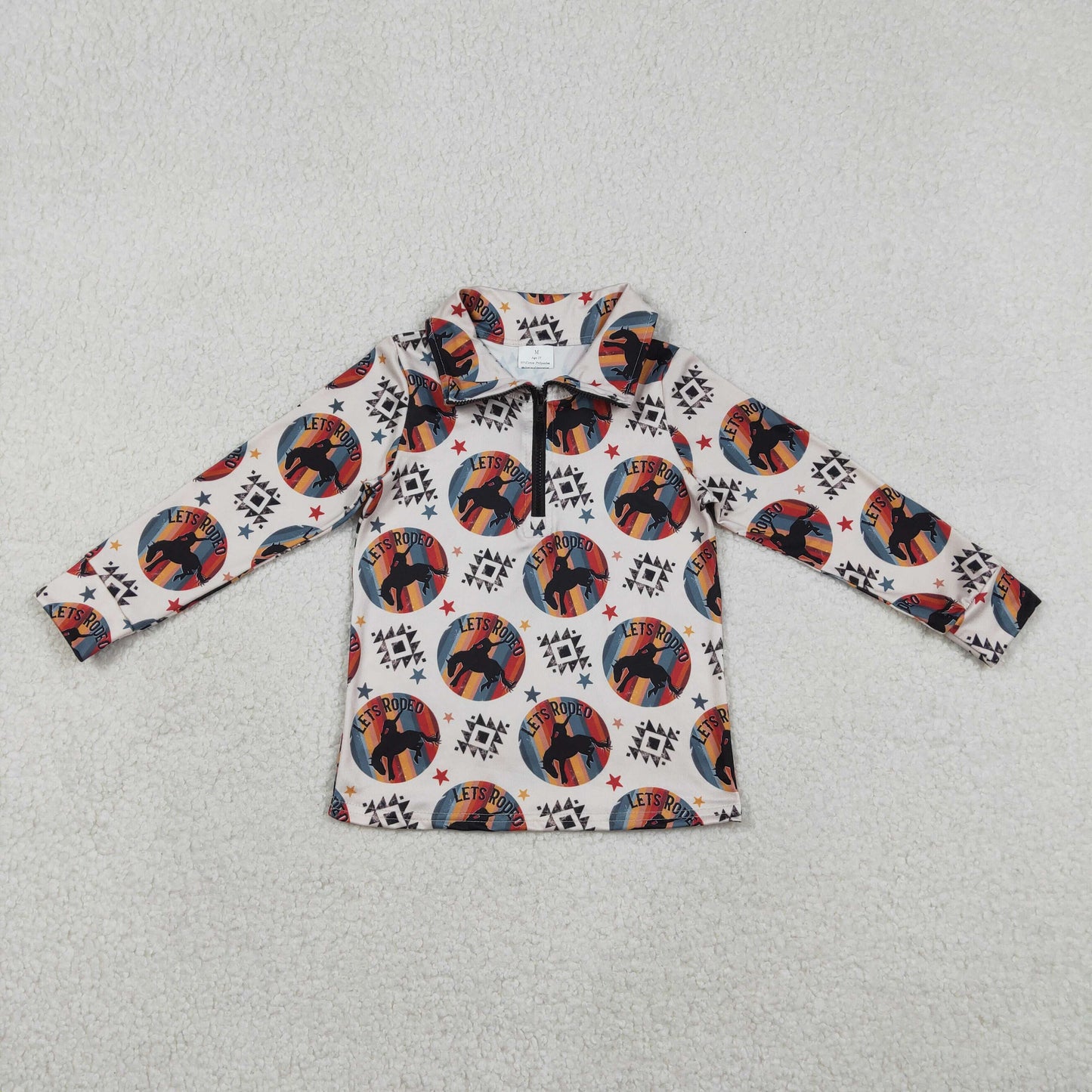 RTS NO MOQ(In Stock) Rodeo Geometric Equestrian Star Zipper Long-Sleeve Top