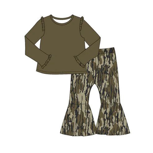 7.16 GLP2003 Baby Girls Green Top Bottomland Camo Bell Pants Clothes Sets Preorder