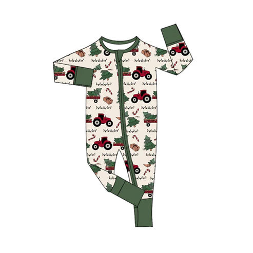 7.12 LR2393 Baby Kids Long Sleeves Truck Christmas Tees Zipper Rompers Preorder