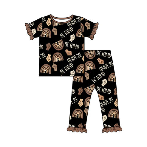 7.19 GSPO1728 Baby Girls Black History Be Kind Top Pants Pajamas Clothes Sets Preorder
