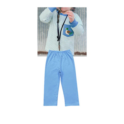 7.18 BLP1008 Baby Boys Duck Pocket Tops Blue Pants Clothes Sets Preorder
