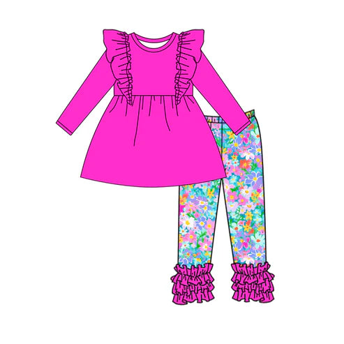 7.19 GLP2136 Baby Girls Pink Tunic Flowers Icing Ruffle Legging Clothes Sets Preorder