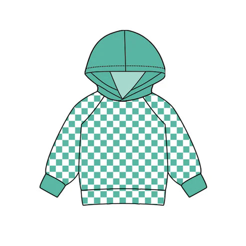 7.17 BT0978 Baby Kids Toddler Light Green Checkered Hooded Tops preorder