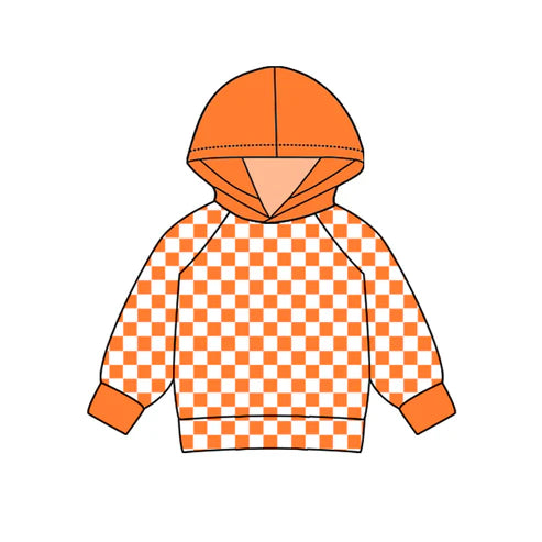 7.17 BT0974 Baby Kids Toddler Orange Checkered Hooded Tops preorder