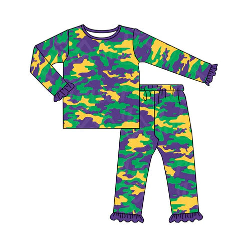 7.18 GLP2122 Baby Girls Mardi Gras Camo Top Pants Pajamas Clothes Sets Preorder