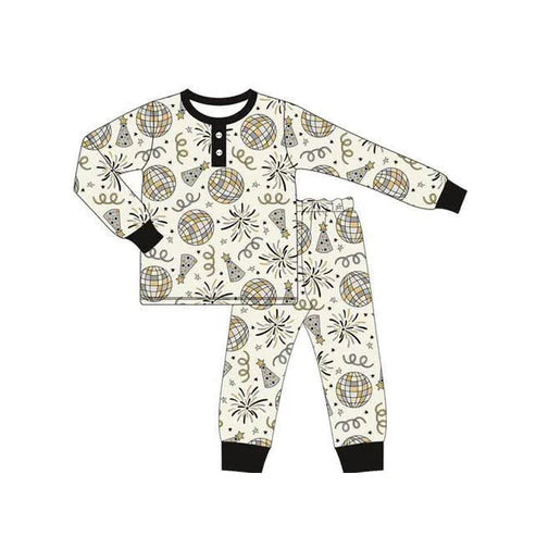 7.12 BLP1166 Baby Boys Long Sleeves Birthday's Hats Button Top Pant Pajamas Set Preorder