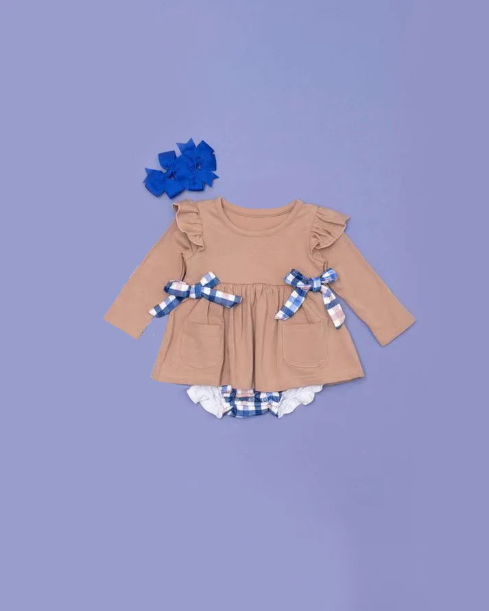 7.21 GBO0445 Baby Girls Brown Tunic Bows Tunic Bummie Clothes Sets Preorder