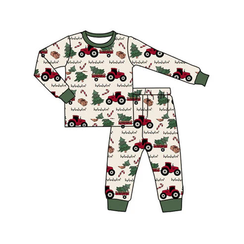 7.12 BLP1160 Baby Boys Long Sleeves Trucks Christmas Trees Top Pant Pajamas Set Preorder