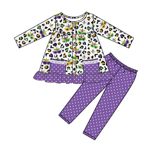 7.19 GLP2125 Baby Girls Mardi Gras Crocodile Top Bell Pants Clothes Sets Preorder
