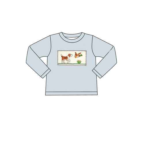 7.18 BT1007 Baby Boys Blue Dog Duck Hunting Long Sleeve Tee Shirts Tops Preorder