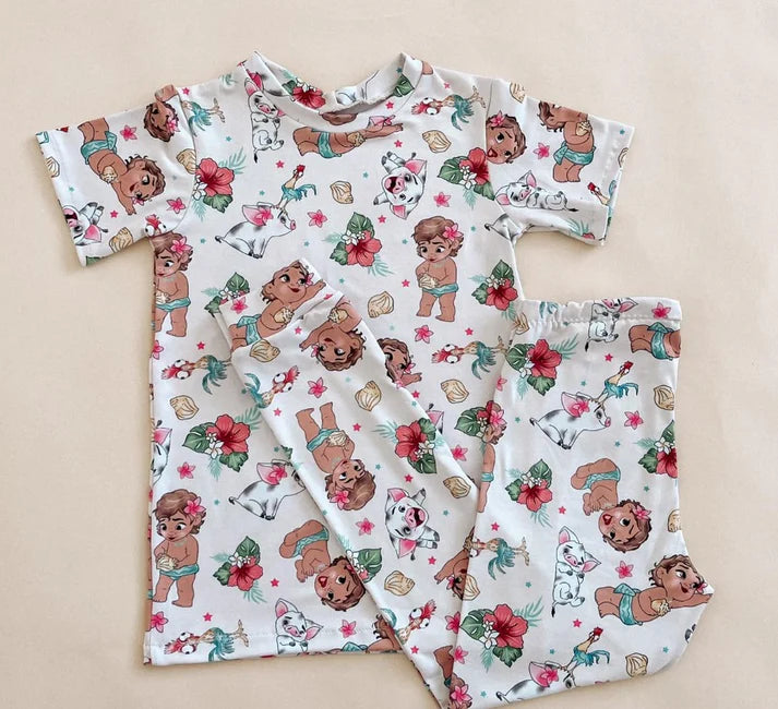 7.22 GSPO1750 Baby Girls Island Pig Princess Shirt Pants Pajamas Clothes Sets Preorder