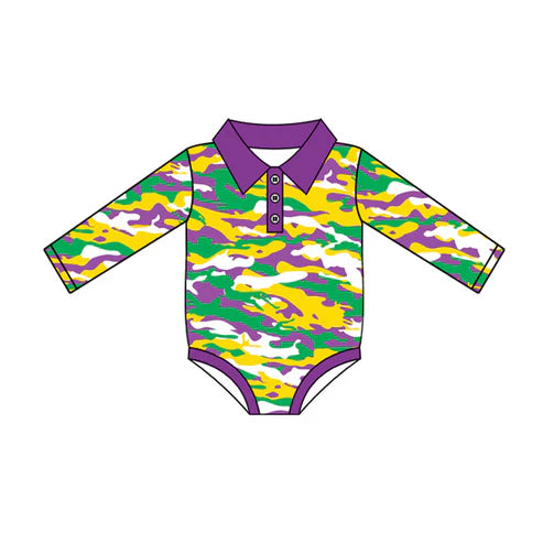7.19 LR2068 Baby Infant Boys Mardi Gras Camo Buttons Rompers preorder