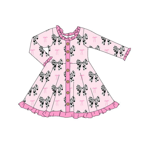 7.16 GLD0912 Baby Girls Western Pink Bows Buttons Knee Length Dresses Preorder