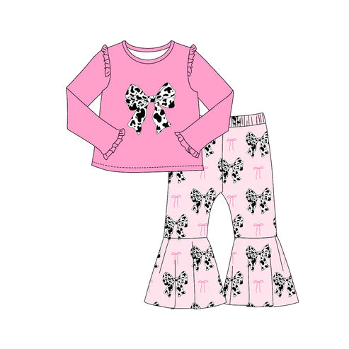 7.16 GLP2005 Baby Girls Pink Top Western Bows Bell Pants Clothes Sets Preorder