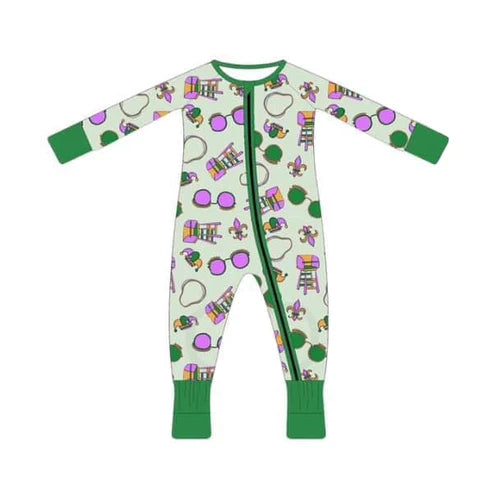 7.18 LR2039 Baby Infant Boys Mardi Gras Zip Long Sleeve Rompers preorder